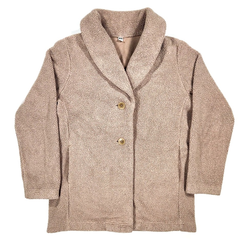 Uniqlo Women Large Teddy Fleece Coat Jacket Shawl Collar Sherpa Minimalist Layer
